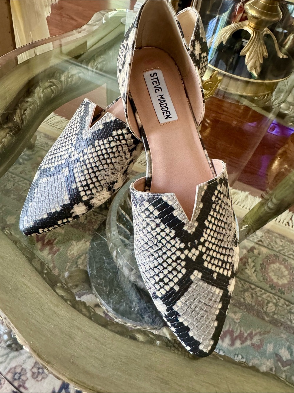 Steve Madden Snake-Print Pointed D'Orsay Flats - Black & Cream